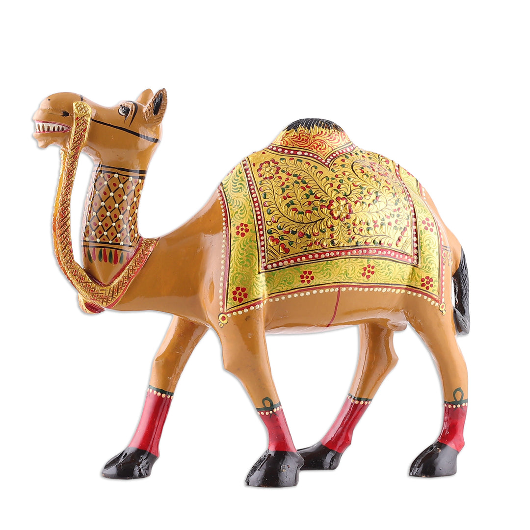 Traditional Hand-Painted Kadam Wood Camel Sculpture - Desert Majesty
