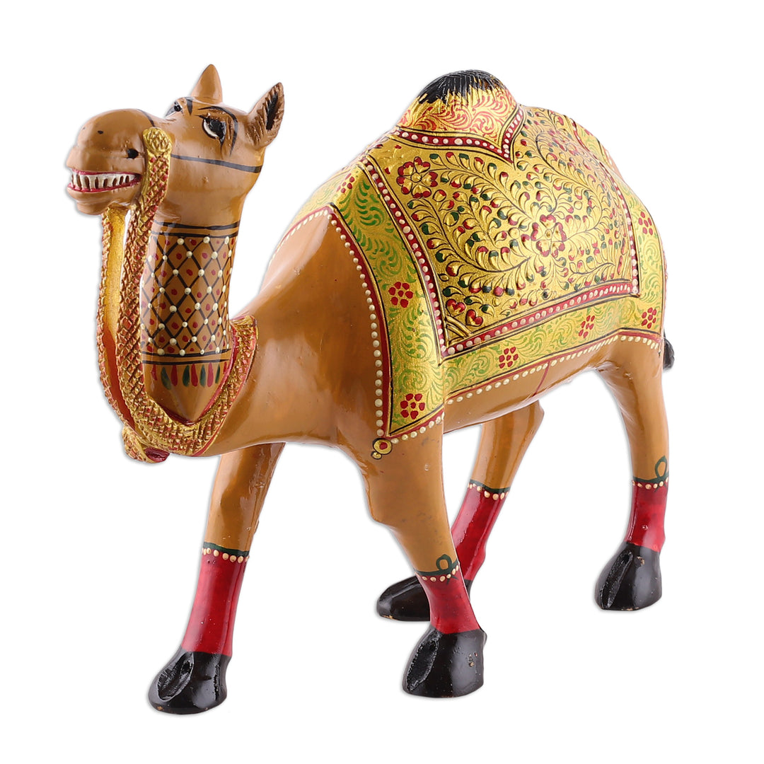 Traditional Hand-Painted Kadam Wood Camel Sculpture - Desert Majesty