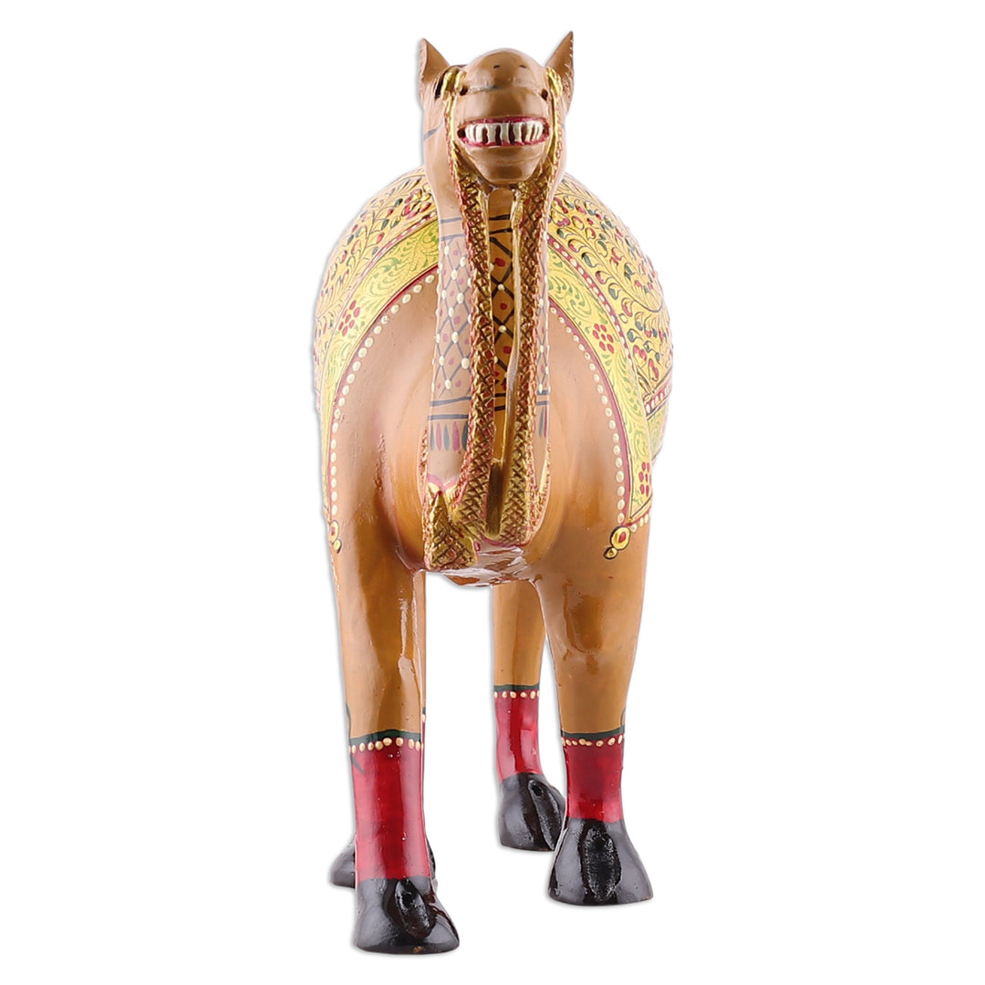 Traditional Hand-Painted Kadam Wood Camel Sculpture - Desert Majesty