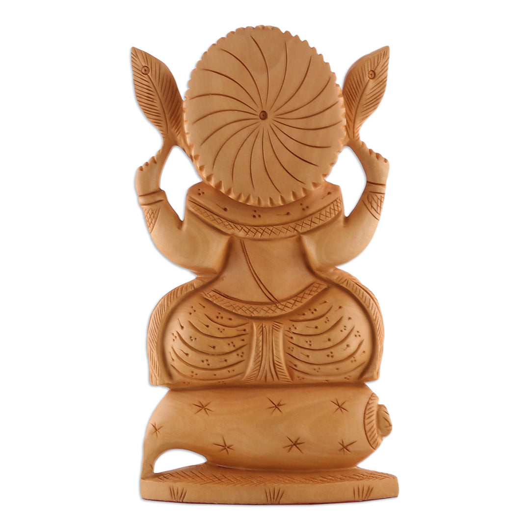 Hand-Carved Traditional Kadam Wood Ganesha Sculpture - Auspicious Beginnings