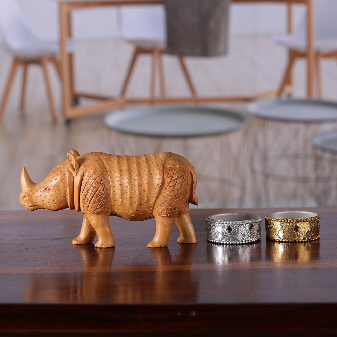 Hand-Carved Kadam Wood Rhino Sculpture from India - Rhino Enigma
