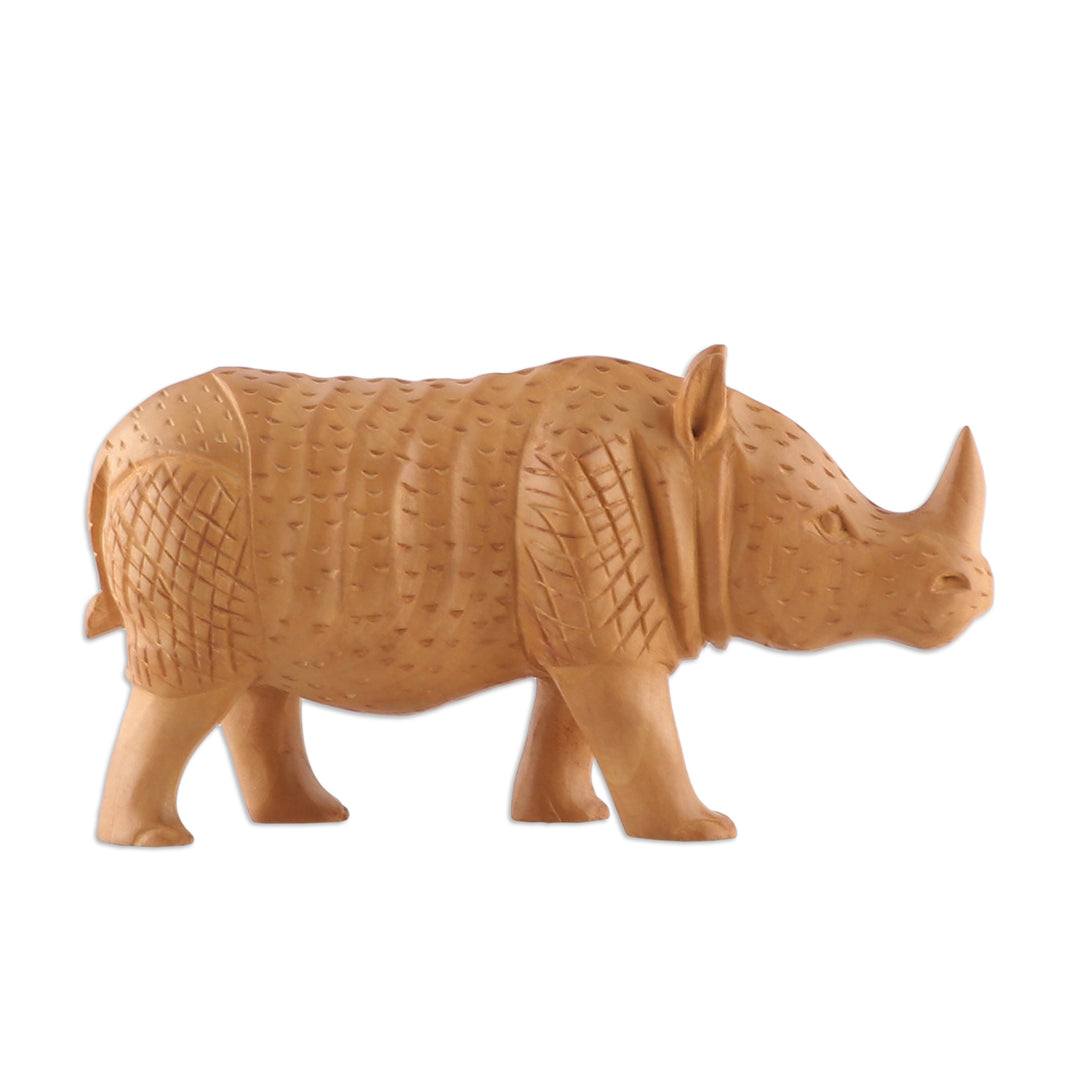 Hand-Carved Kadam Wood Rhino Sculpture from India - Rhino Enigma
