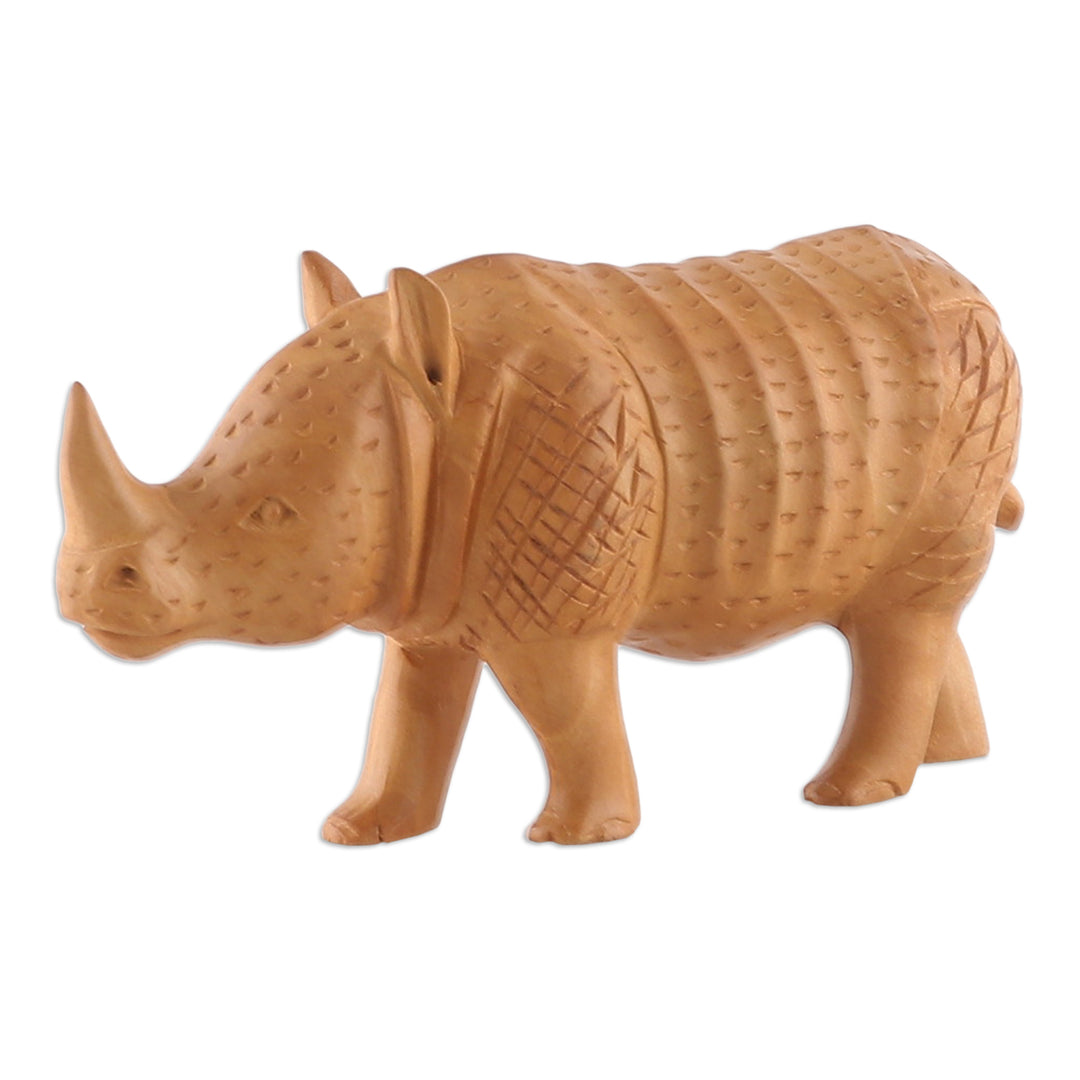 Hand-Carved Kadam Wood Rhino Sculpture from India - Rhino Enigma