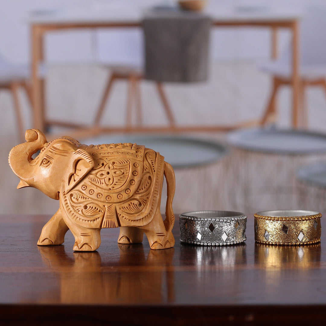 Classic Hand-Carved Kadam Wood Sculpture of Royal Elephant - Festival of Finesse