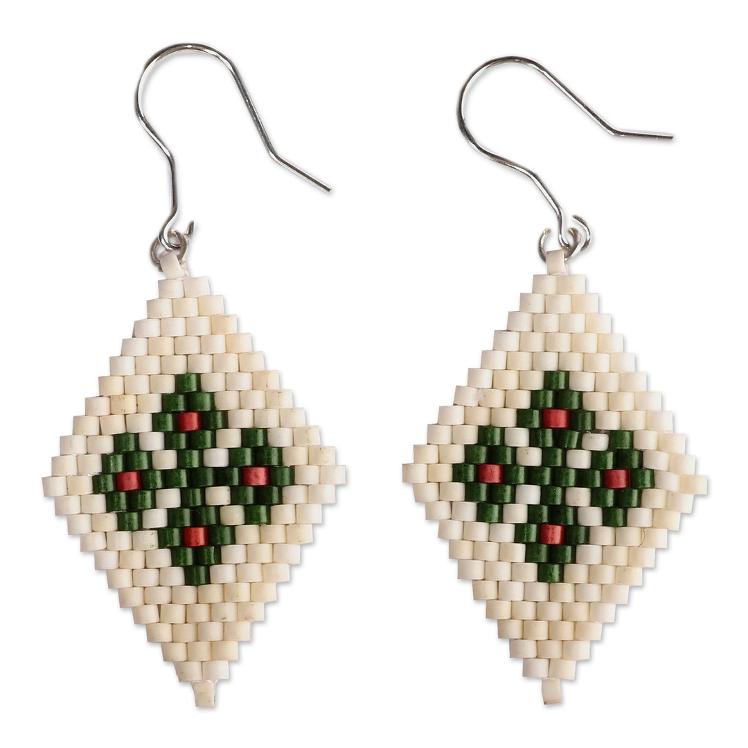 Armenian Floral Diamond-Shaped Glass Beaded Dangle Earrings - Timeless Nobility