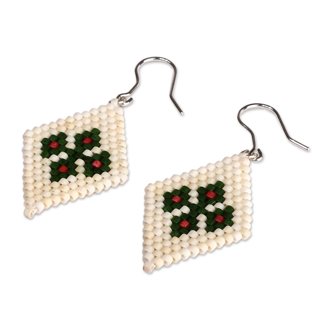 Armenian Floral Diamond-Shaped Glass Beaded Dangle Earrings - Timeless Nobility