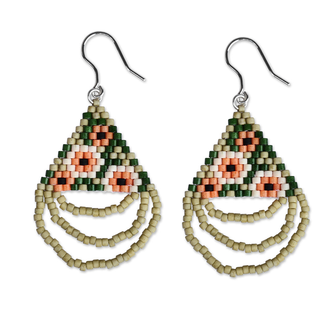 Handcrafted Floral-Patterned Glass Beaded Dangle Earrings - Spring Nimbus
