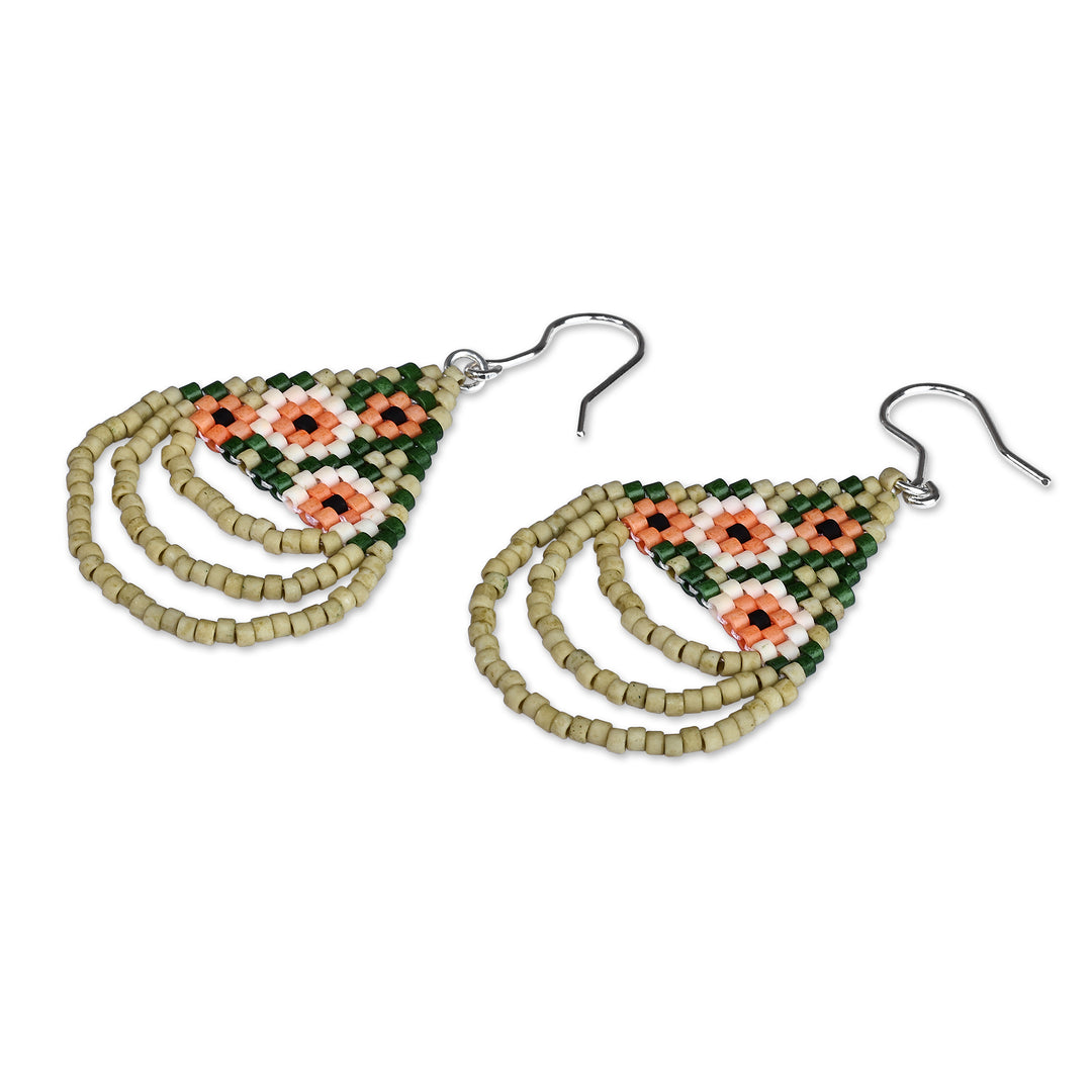 Handcrafted Floral-Patterned Glass Beaded Dangle Earrings - Spring Nimbus