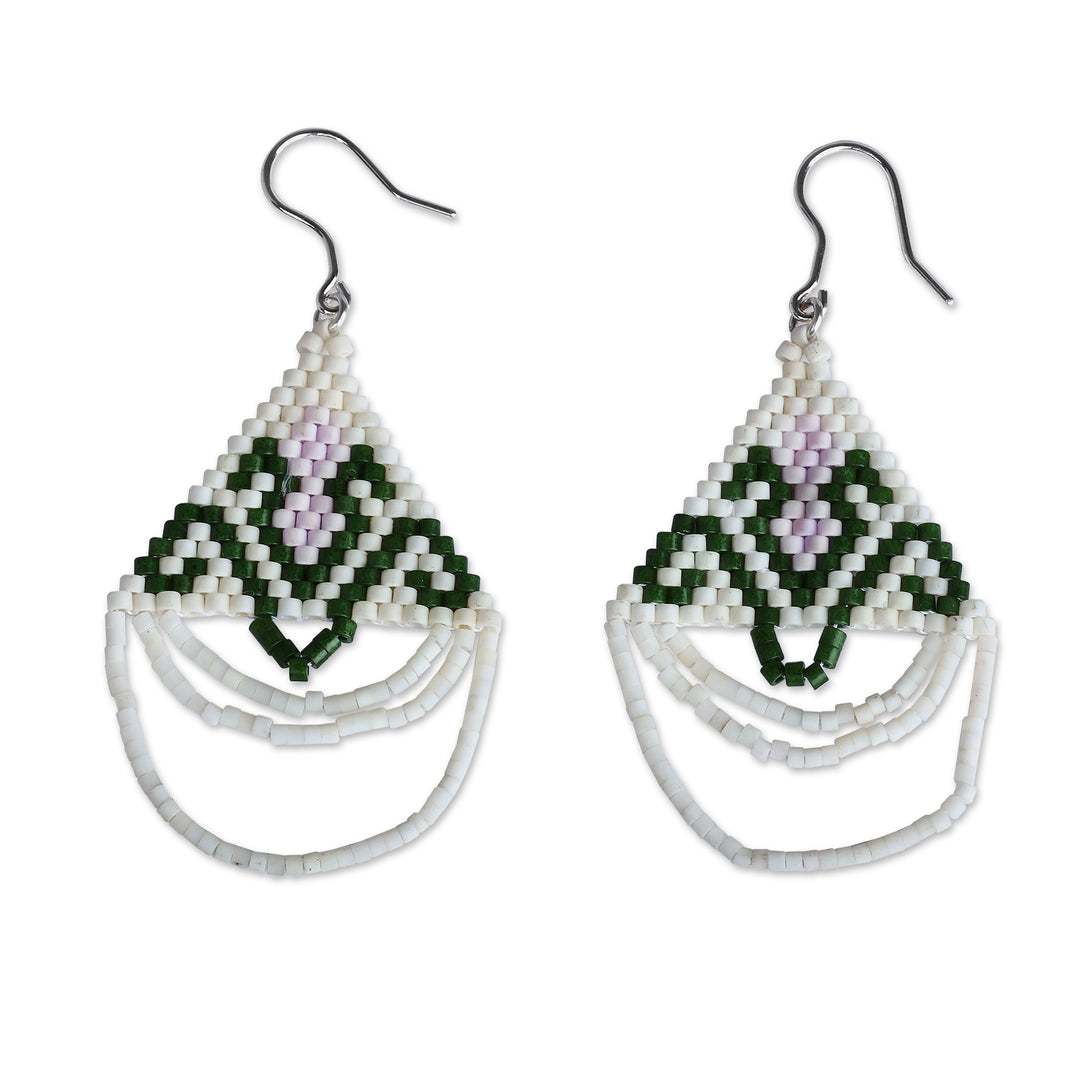 Traditional Armenian Handmade Glass Beaded Dangle Earrings - Classic Halo