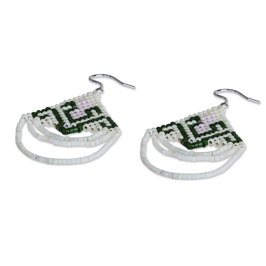 Traditional Armenian Handmade Glass Beaded Dangle Earrings - Classic Halo