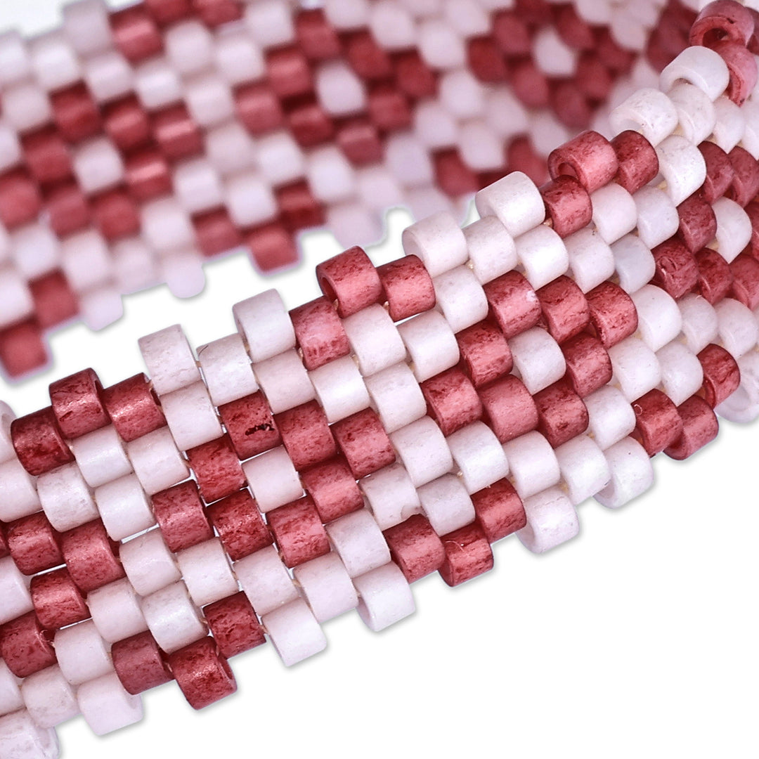 Artisan Handmade Floral Red Glass Beaded Wristband Bracelet - Romantic Bouquet