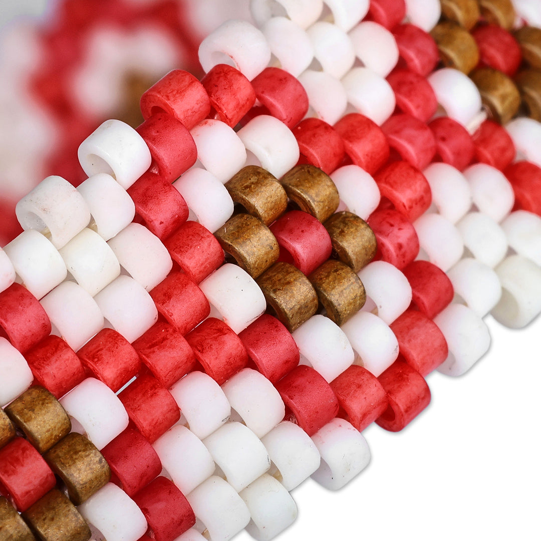 Folk Art Spring-Themed Red Glass Beaded Wristband Bracelet - Spring Desire