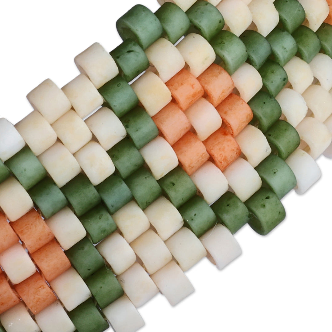 Traditional Floral Green Glass Beaded Wristband Bracelet - Spring Luck