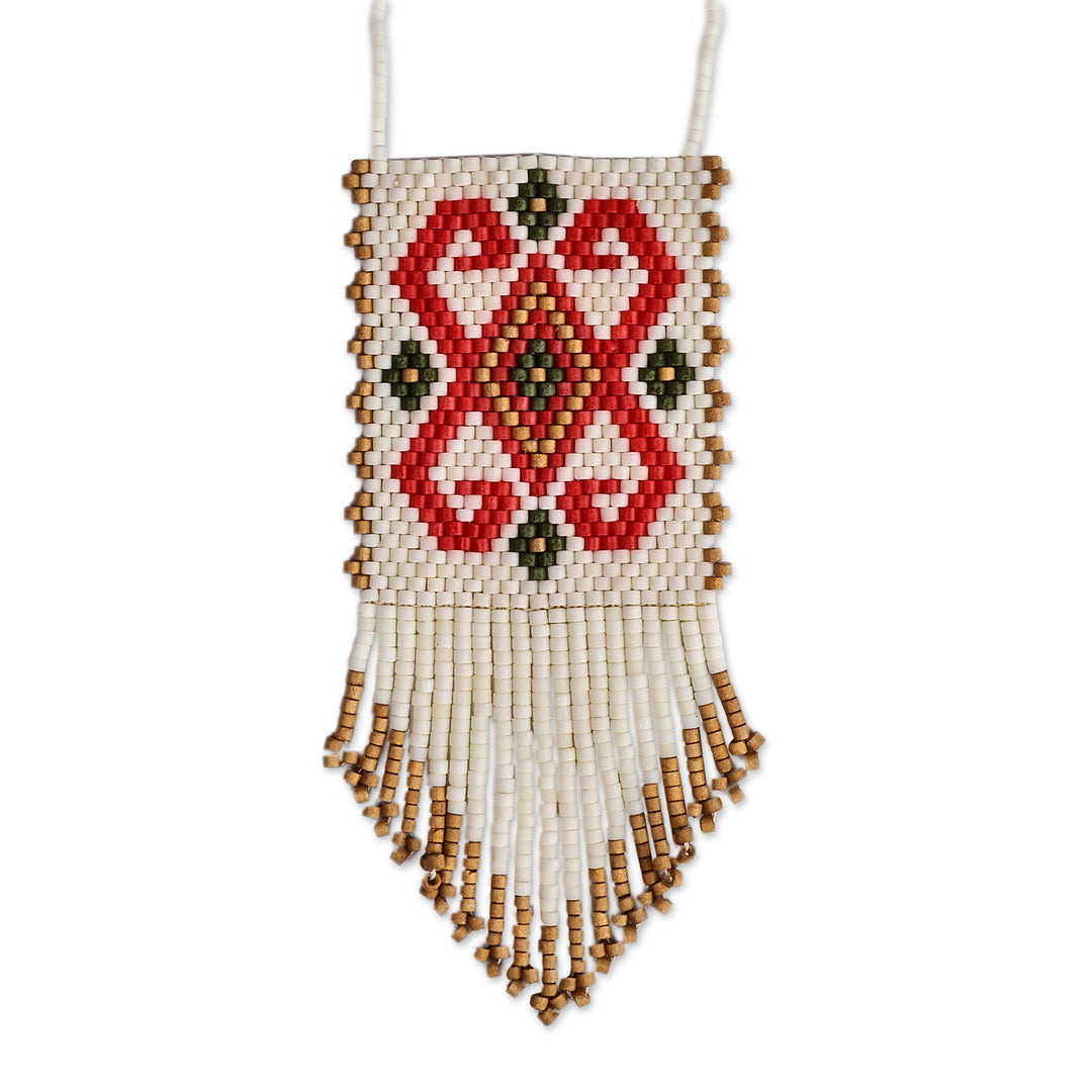 Artisan-Made Red and Ivory Glass Beaded Pendant Necklace - Noble Fire