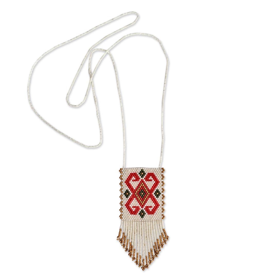 Artisan-Made Red and Ivory Glass Beaded Pendant Necklace - Noble Fire