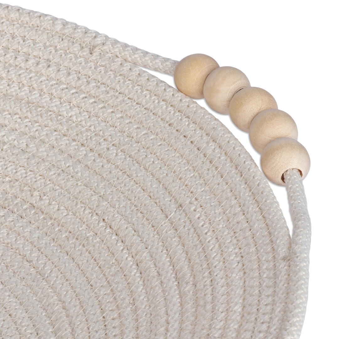 Cotton Rope Catchall with Wooden Beads and Leather Accent - Chic Essentials