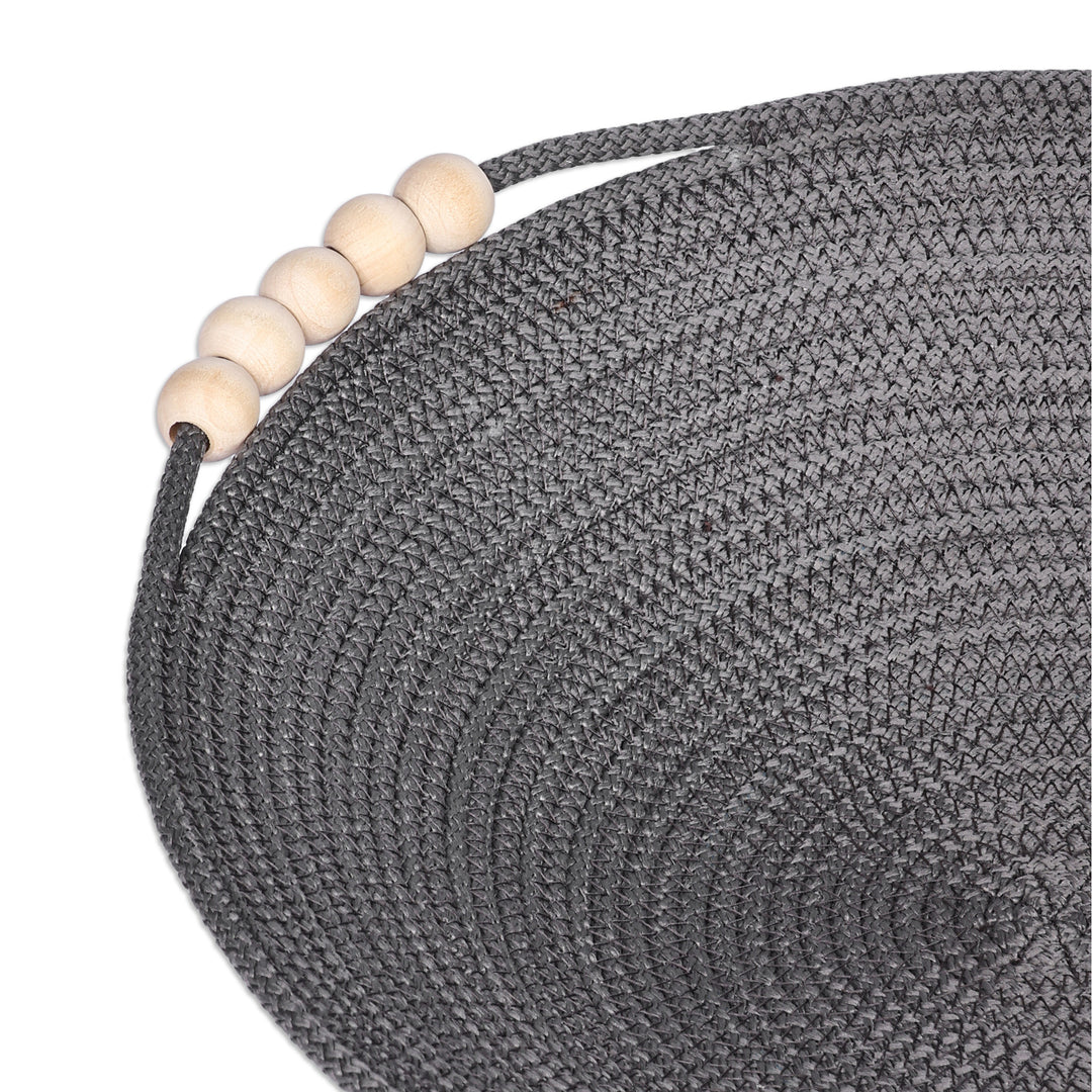 Cotton Rope Wood Beads Leather Accented Bowl in Grey Hue - Delightful Essentials