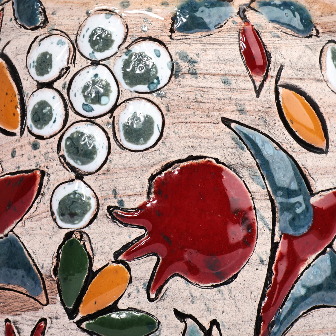 Handmade Ceramic Bell Ornament with Pomegranate Grape Motifs - Fruit Splendor