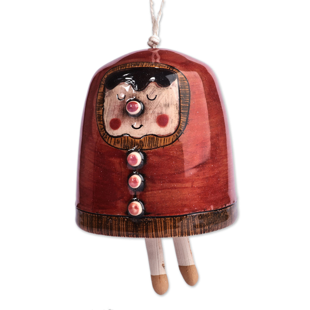 Whimsical Hand-Painted Glazed Armenian Ceramic Bell Ornament - Happy Face