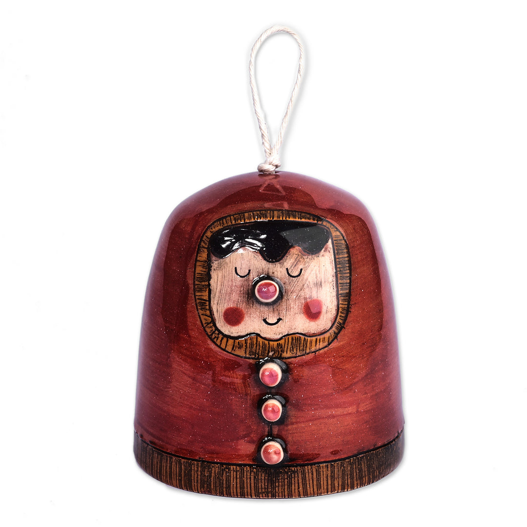 Whimsical Hand-Painted Glazed Armenian Ceramic Bell Ornament - Happy Face