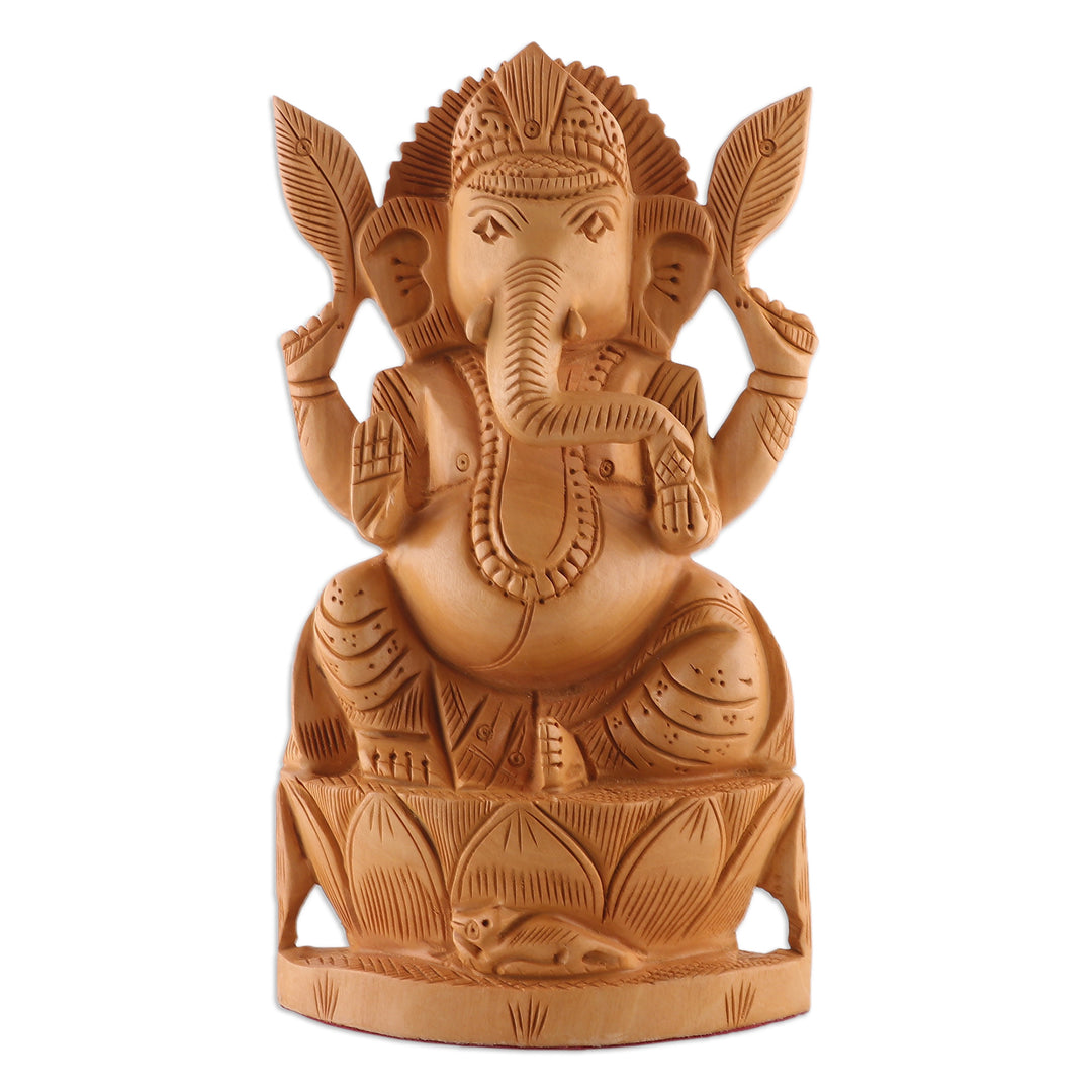 Traditional Kadam Wood Sculpture of Meditating Ganesha - Ganesha and His Meditation