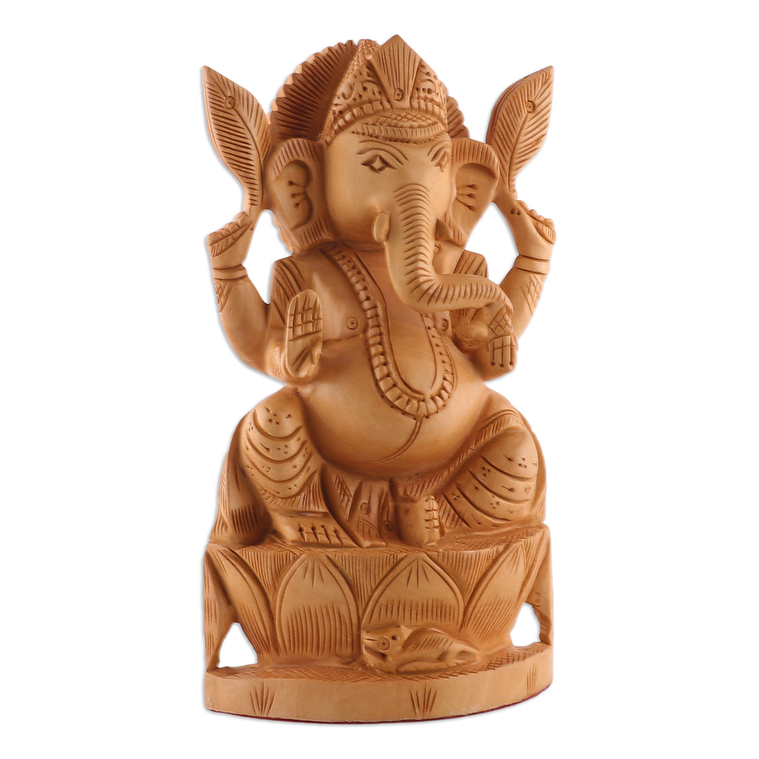 Traditional Kadam Wood Sculpture of Meditating Ganesha - Ganesha and His Meditation