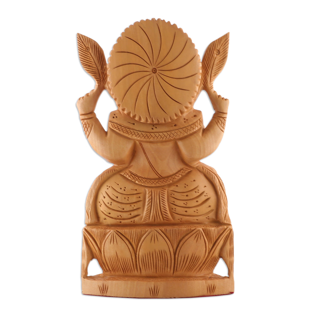 Traditional Kadam Wood Sculpture of Meditating Ganesha - Ganesha and His Meditation