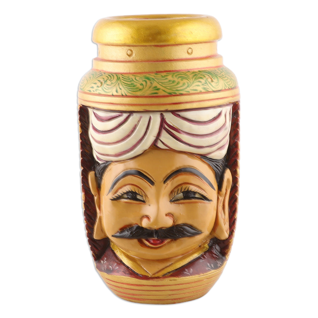 Romantic Classic Hand-Painted Kadam Wood Pen Holder - Romantic Words