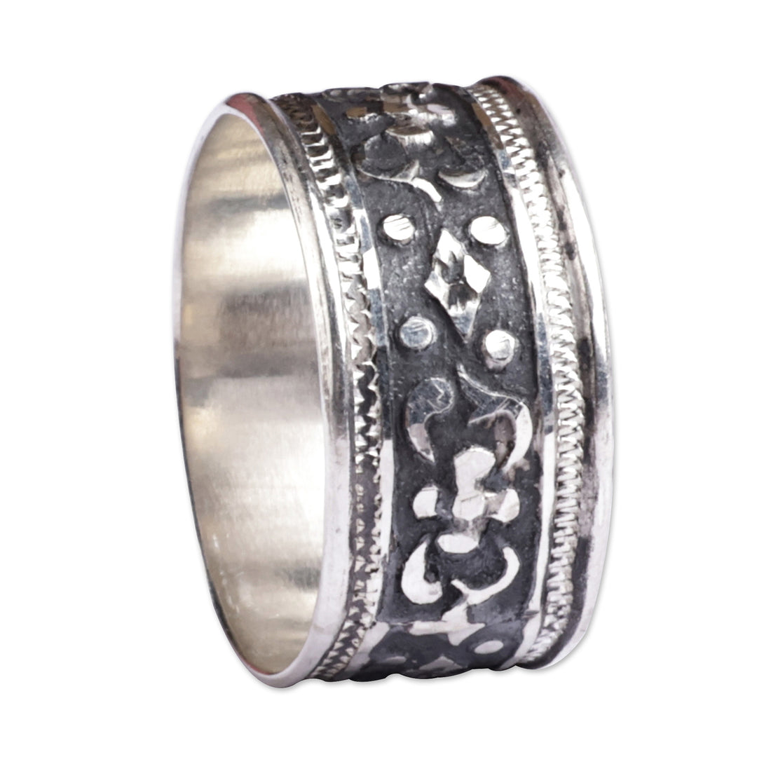 Traditional Floral Sterling Silver Band Ring from Armenia - Ancestral Power