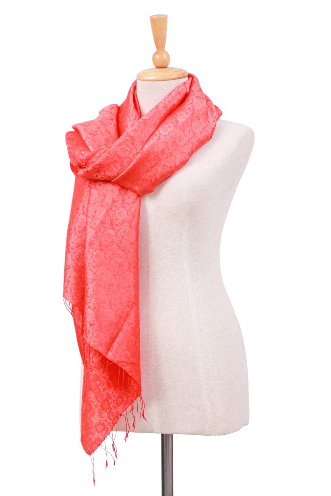 Hand-Dyed Soft Rayon and Silk Blend Shawl in Strawberry Red - Strawberry Lady