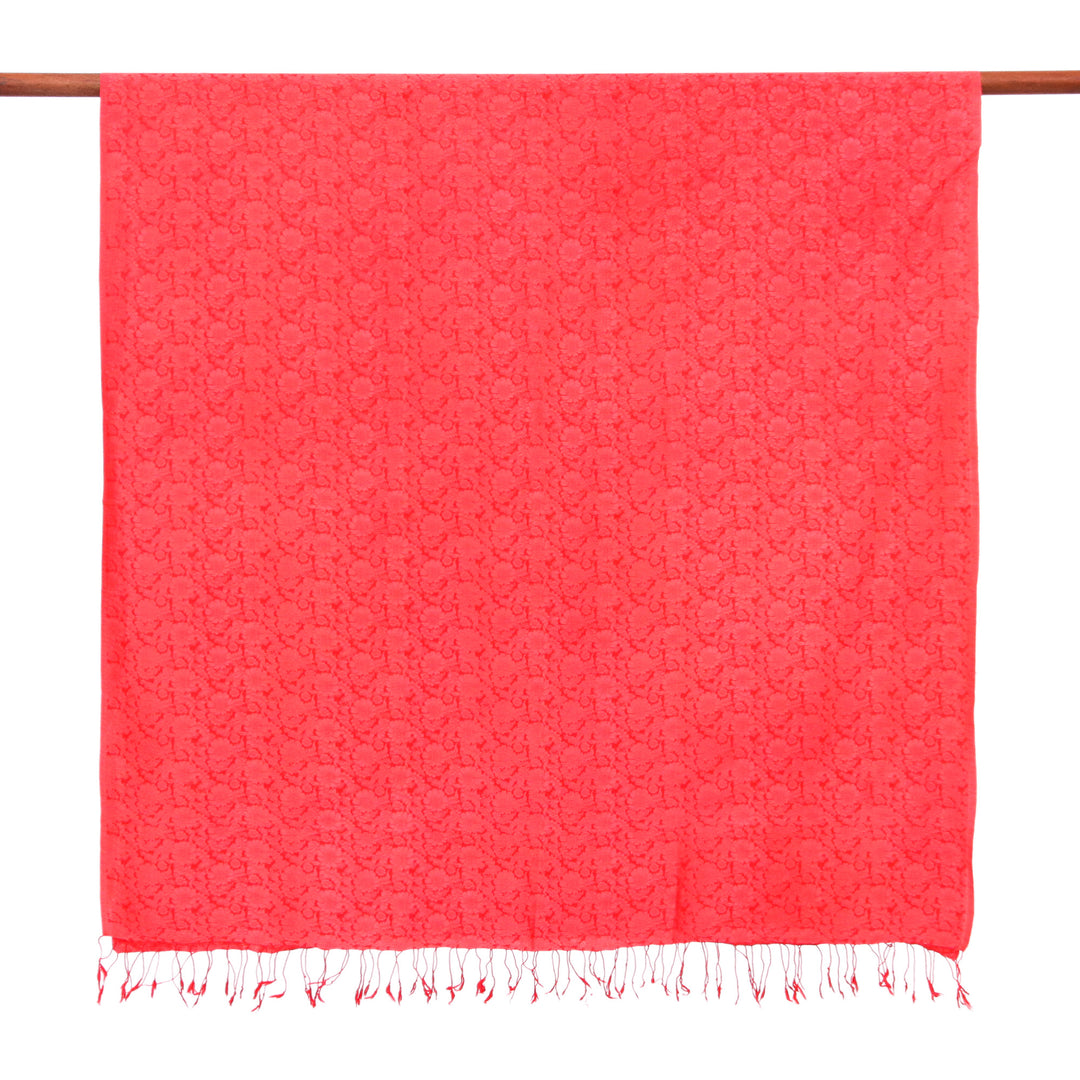 Hand-Dyed Soft Rayon and Silk Blend Shawl in Strawberry Red - Strawberry Lady