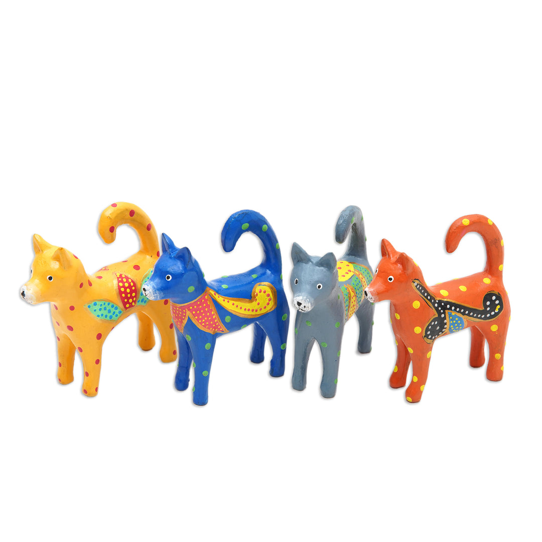 Set of 4 Hand-Painted Wooden Dog-Themed Christmas Ornaments - Dog Tails