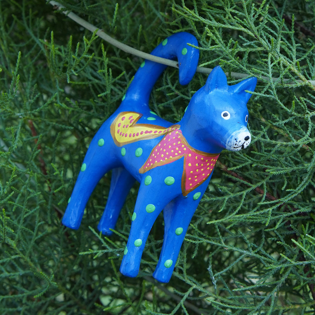 Set of 4 Hand-Painted Wooden Dog-Themed Christmas Ornaments - Dog Tails