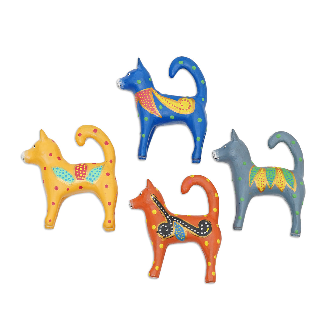 Set of 4 Hand-Painted Wooden Dog-Themed Christmas Ornaments - Dog Tails