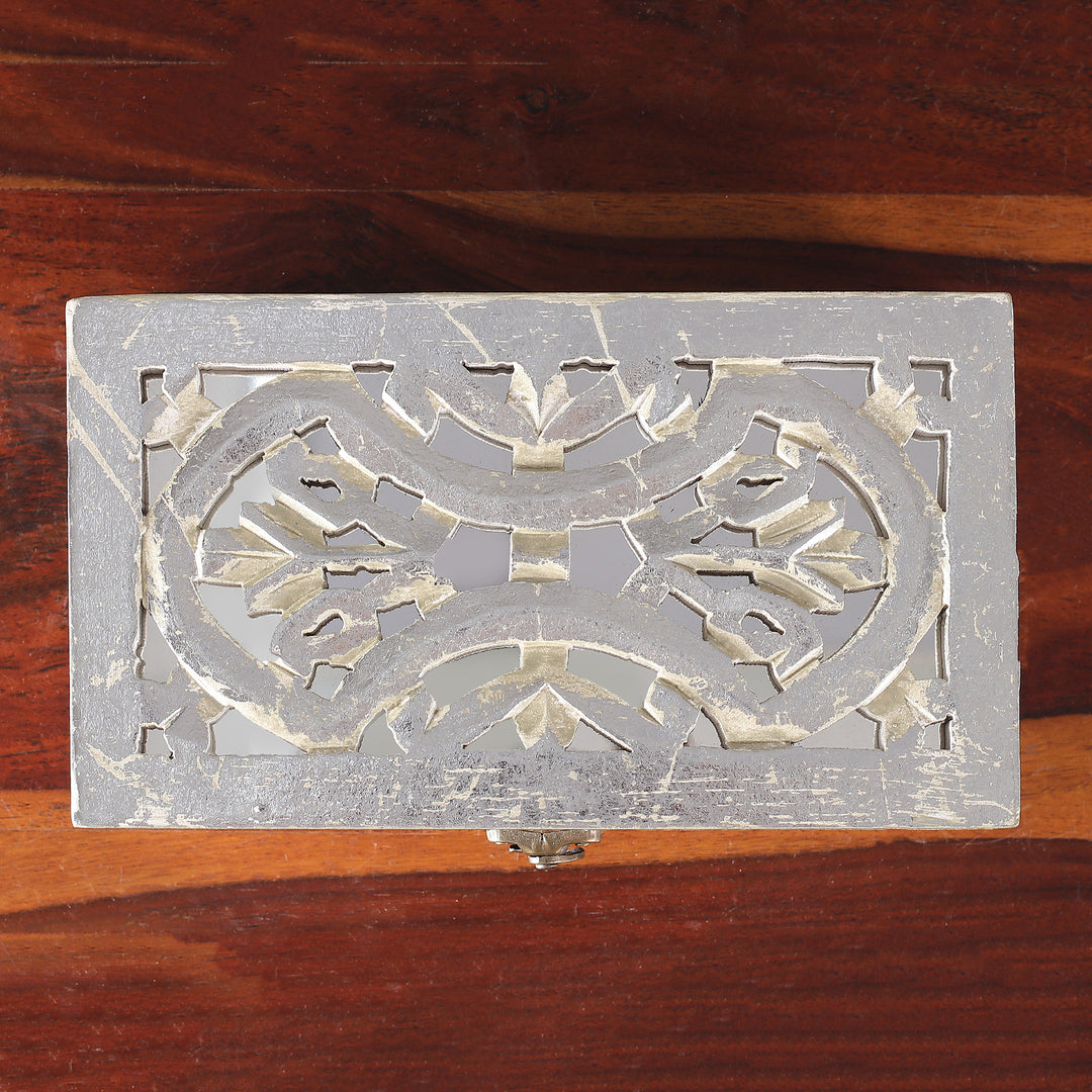 Traditional Distressed Mango Wood and Glass Decorative Box - Palatial Mirrors
