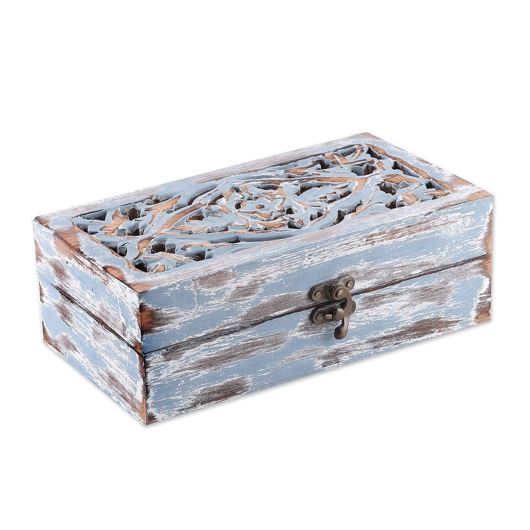 Floral Distressed Mango Wood and Glass Decorative Box - Garden of Reflections