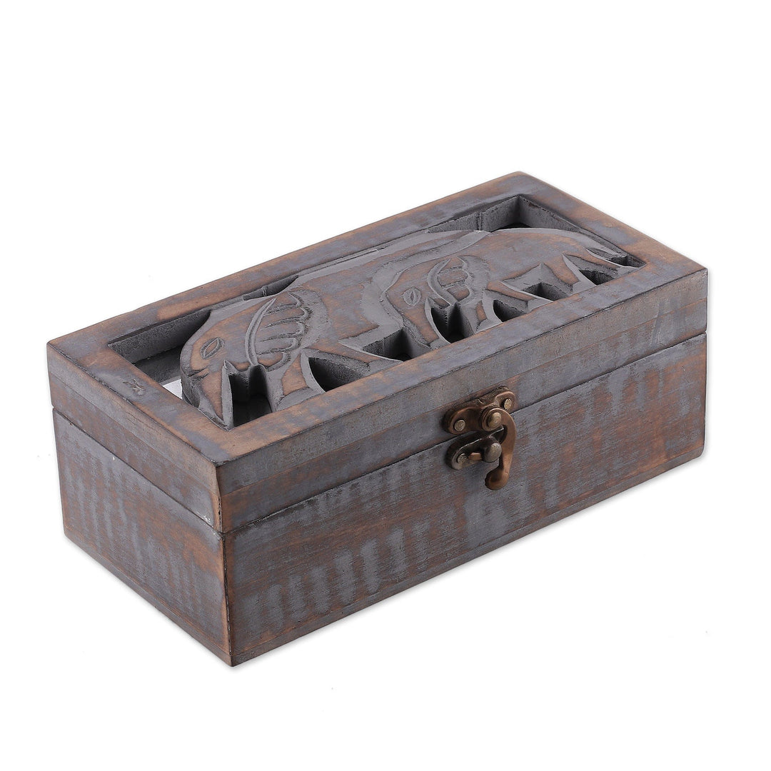 Elephant-Themed Distressed Wood and Glass Decorative Box - Legacy of Love