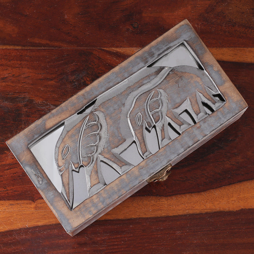 Elephant-Themed Distressed Wood and Glass Decorative Box - Legacy of Love
