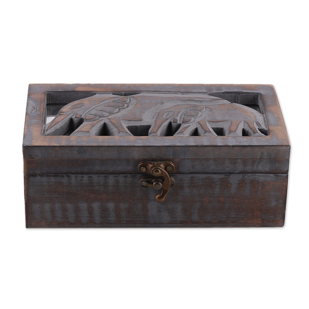 Elephant-Themed Distressed Wood and Glass Decorative Box - Legacy of Love