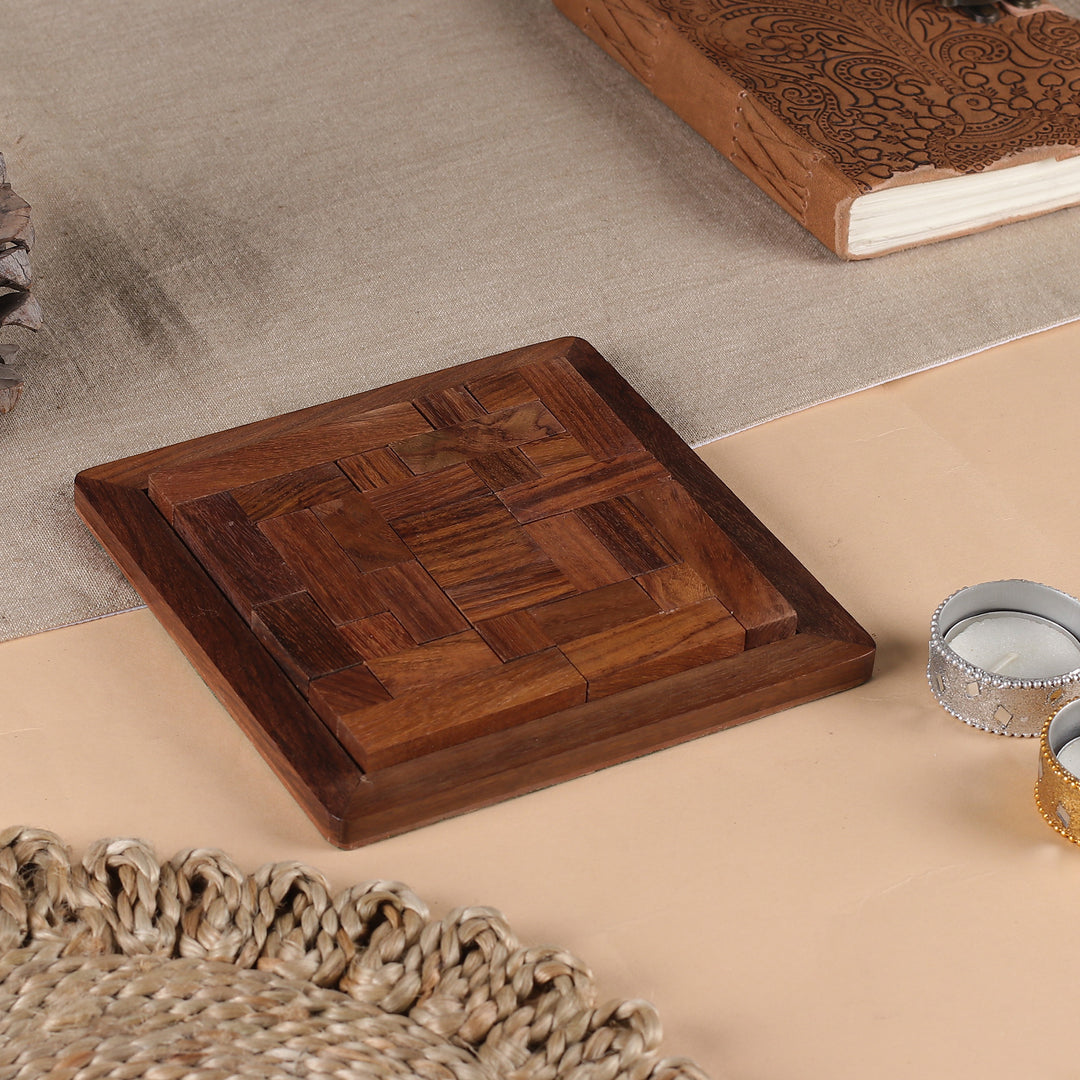 Hand-Carved Traditional Acacia Wood Tangram Puzzle - Tangram Pillars