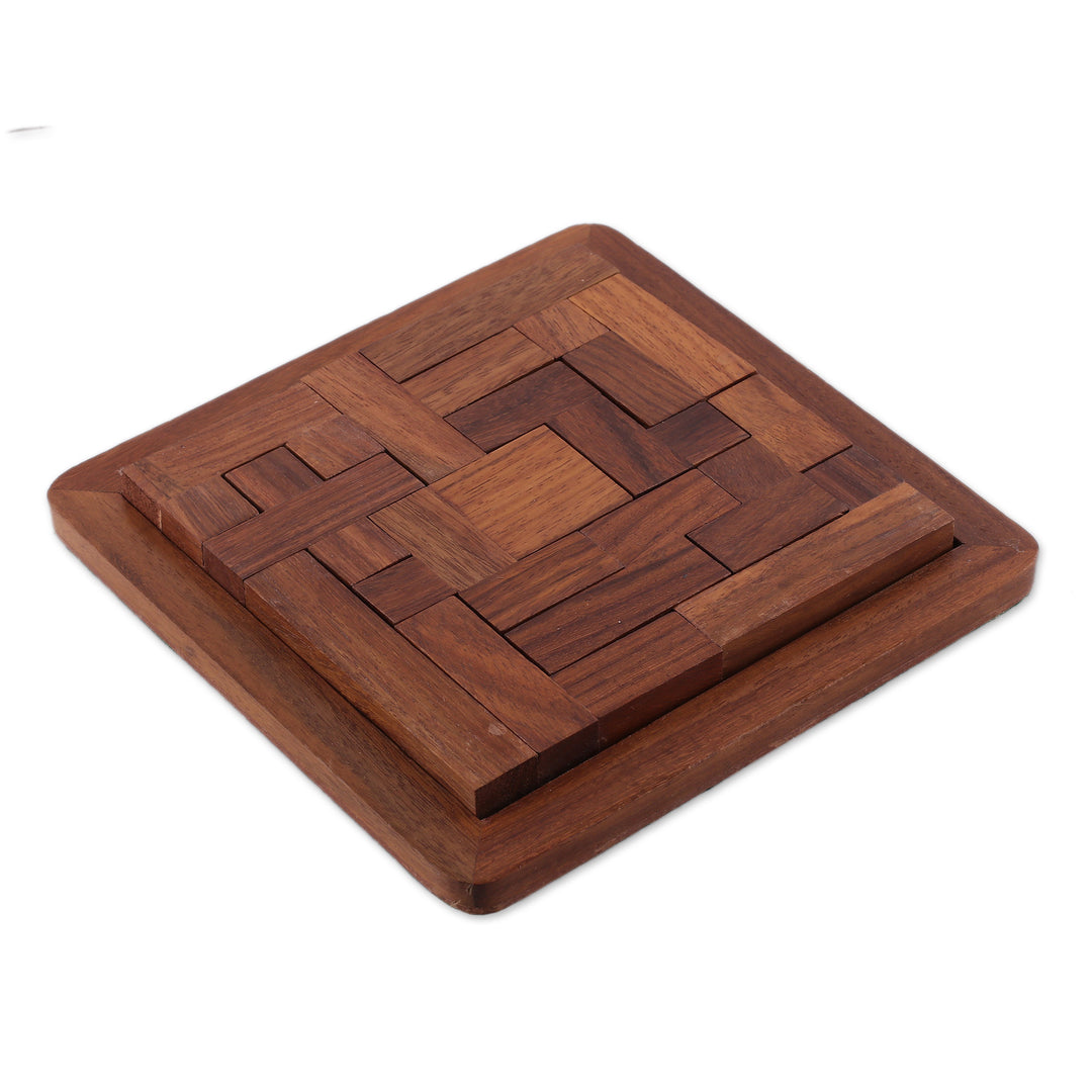 Hand-Carved Traditional Acacia Wood Tangram Puzzle - Tangram Pillars