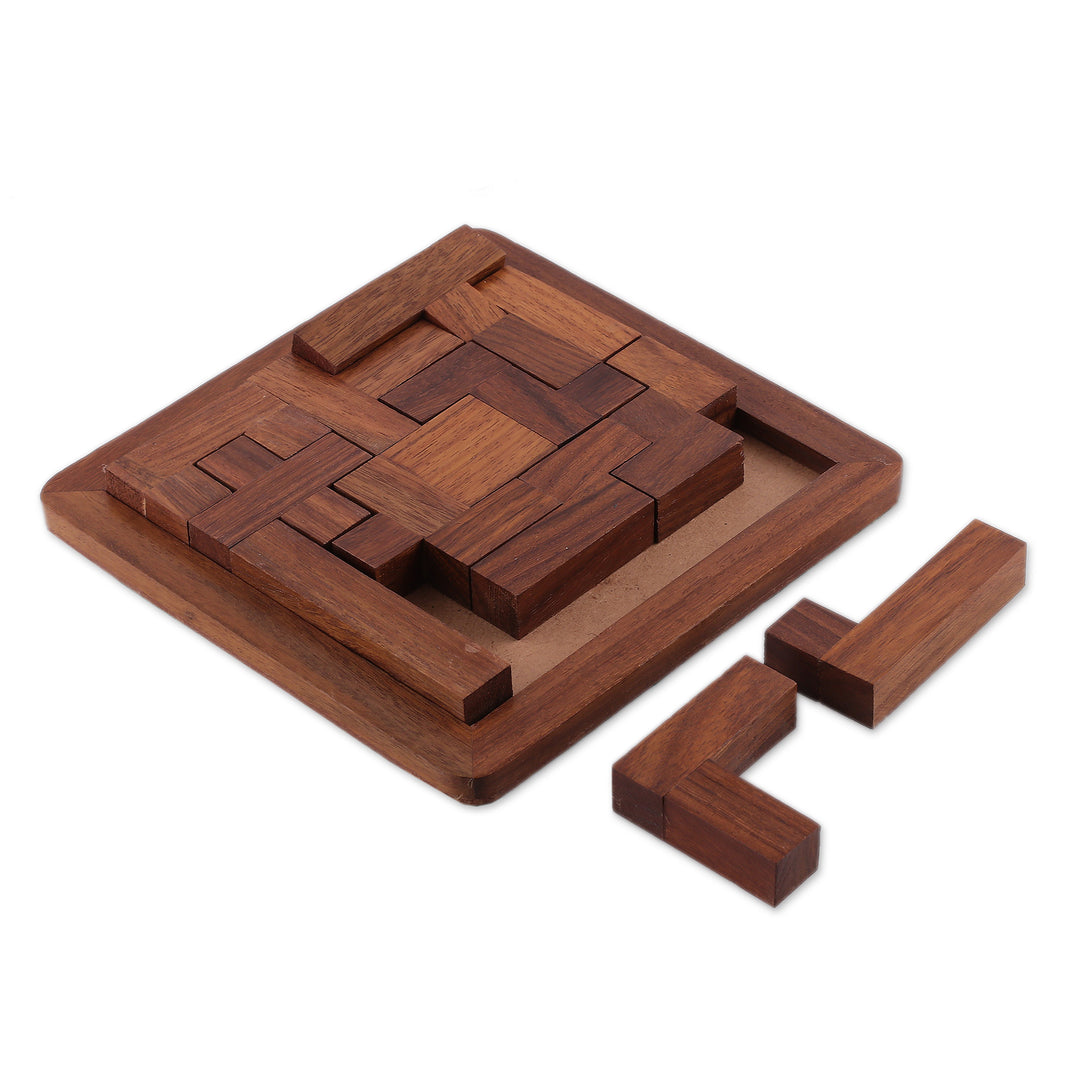 Hand-Carved Traditional Acacia Wood Tangram Puzzle - Tangram Pillars