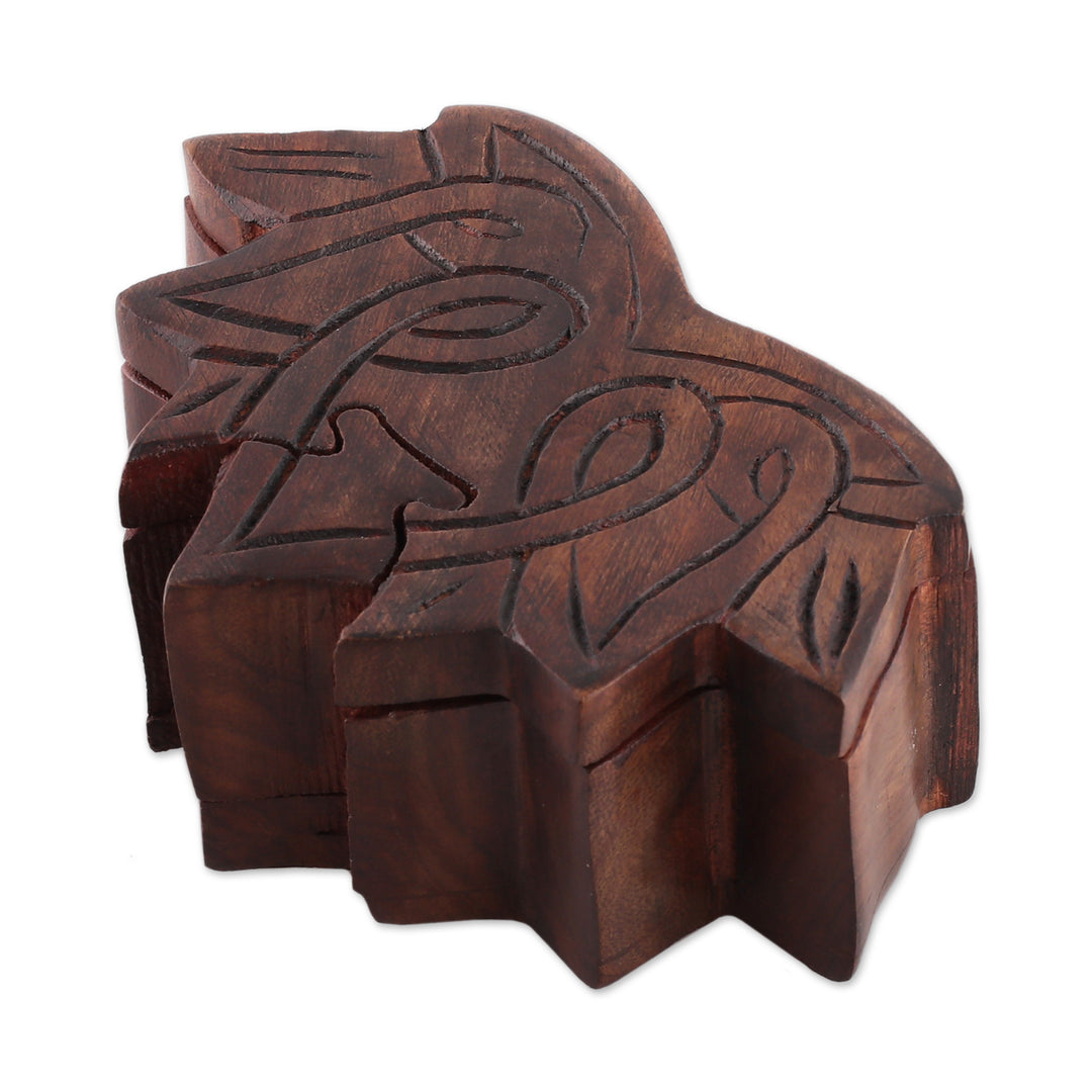 Lotus-Themed Mango Wood Puzzle Box Handcrafted in India - Sacred Secret