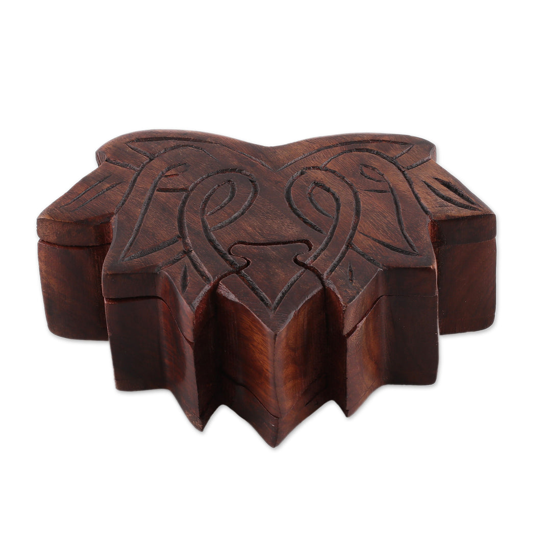 Lotus-Themed Mango Wood Puzzle Box Handcrafted in India - Sacred Secret