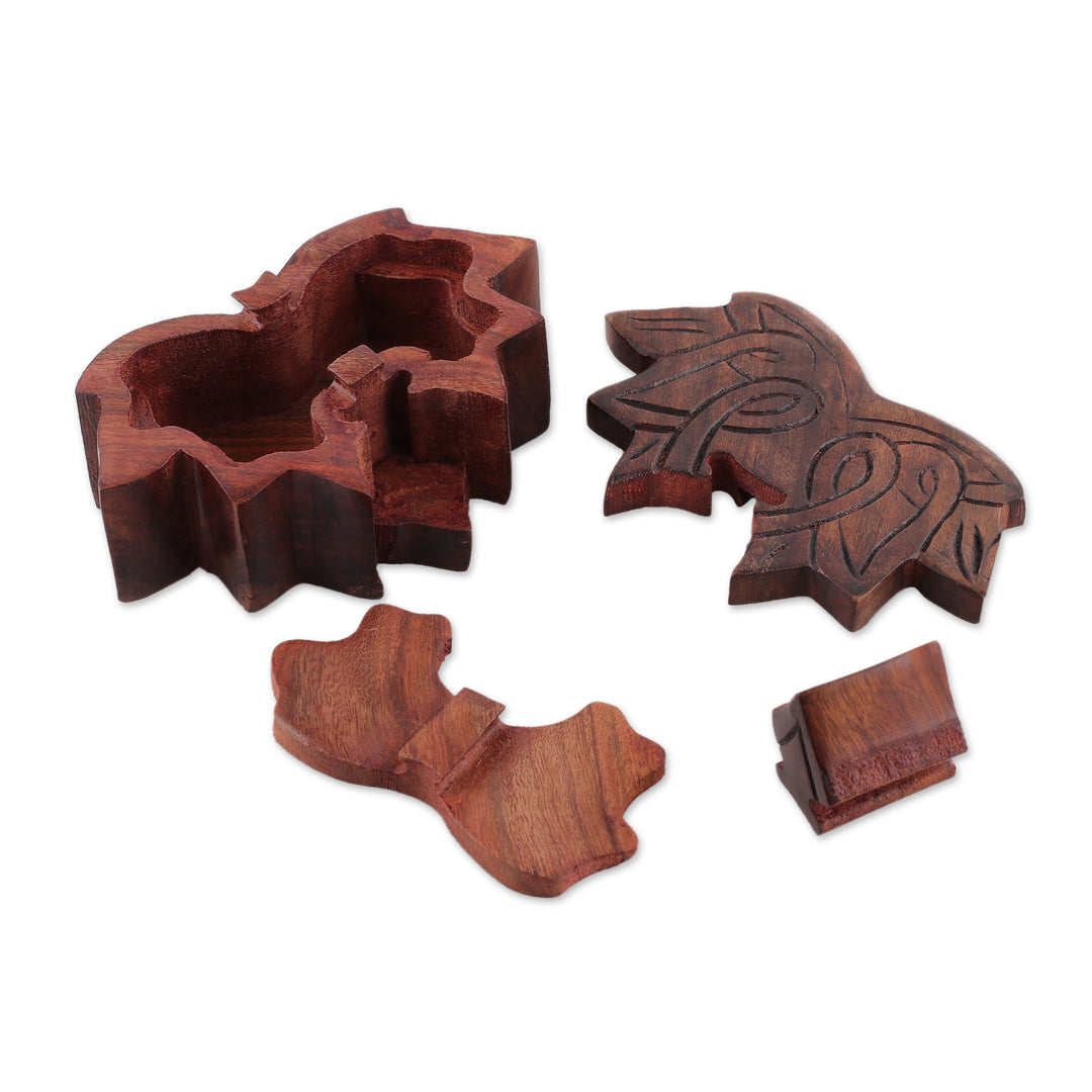 Lotus-Themed Mango Wood Puzzle Box Handcrafted in India - Sacred Secret
