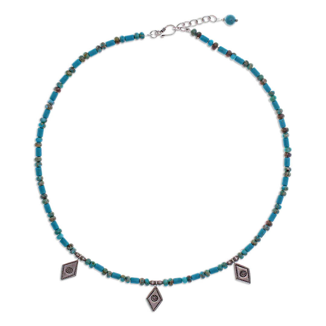 Recon Turquoise Beaded Necklace with Diamond-Shaped Charms - Lagoon Charms