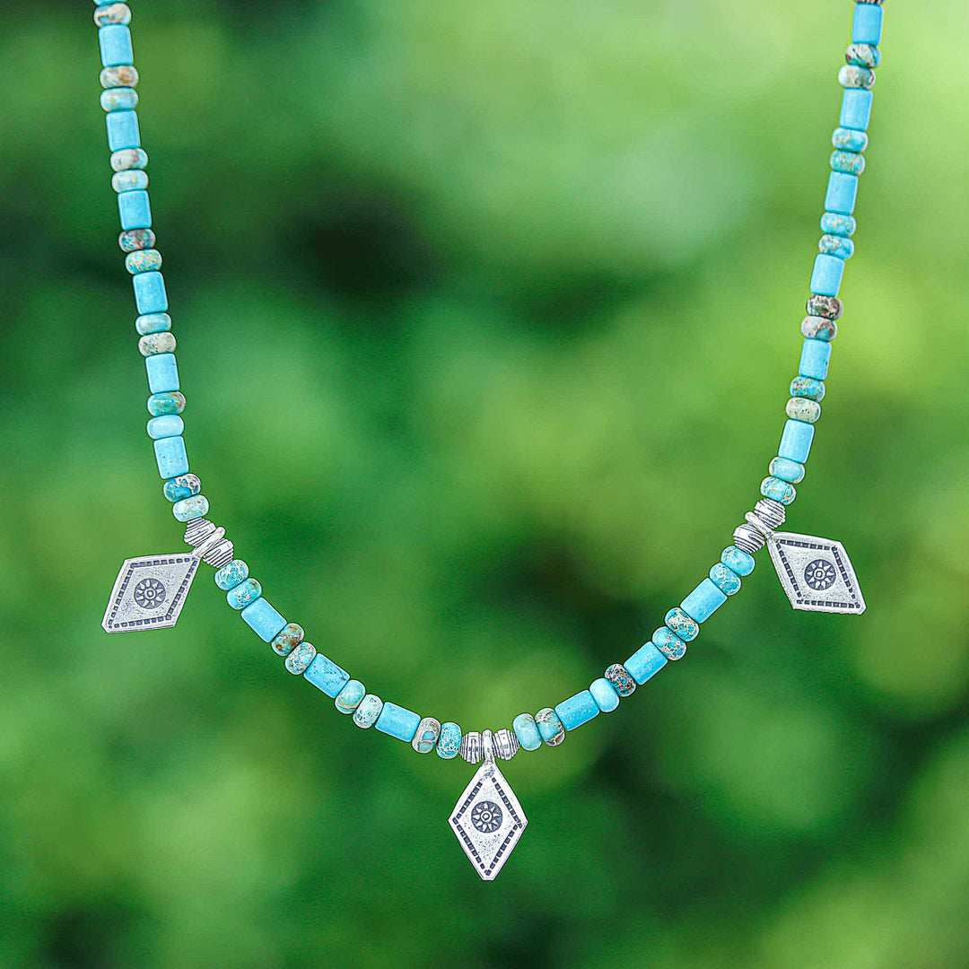 Recon Turquoise Beaded Necklace with Diamond-Shaped Charms - Lagoon Charms