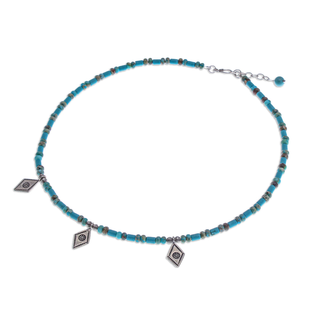 Recon Turquoise Beaded Necklace with Diamond-Shaped Charms - Lagoon Charms