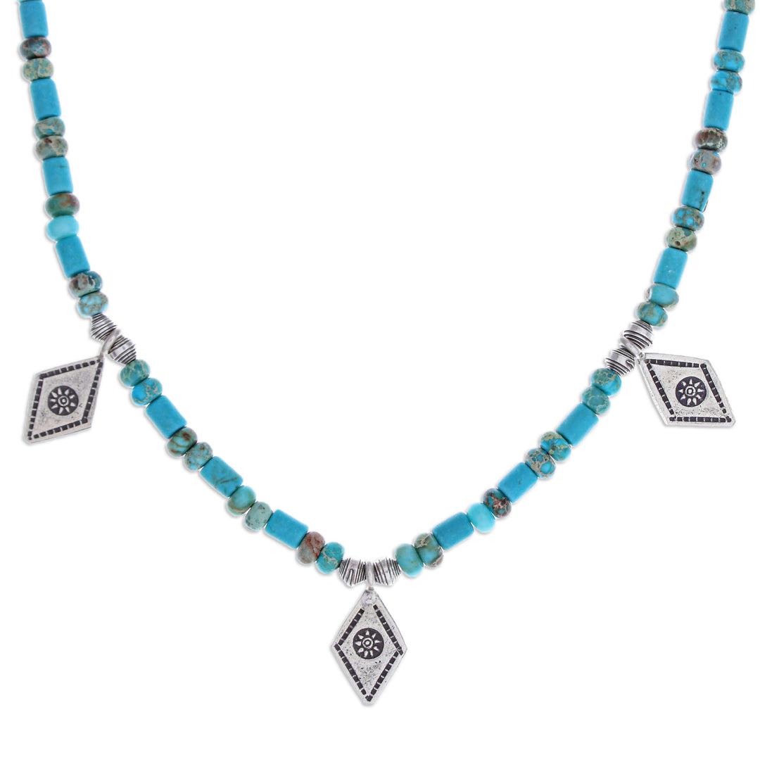 Recon Turquoise Beaded Necklace with Diamond-Shaped Charms - Lagoon Charms