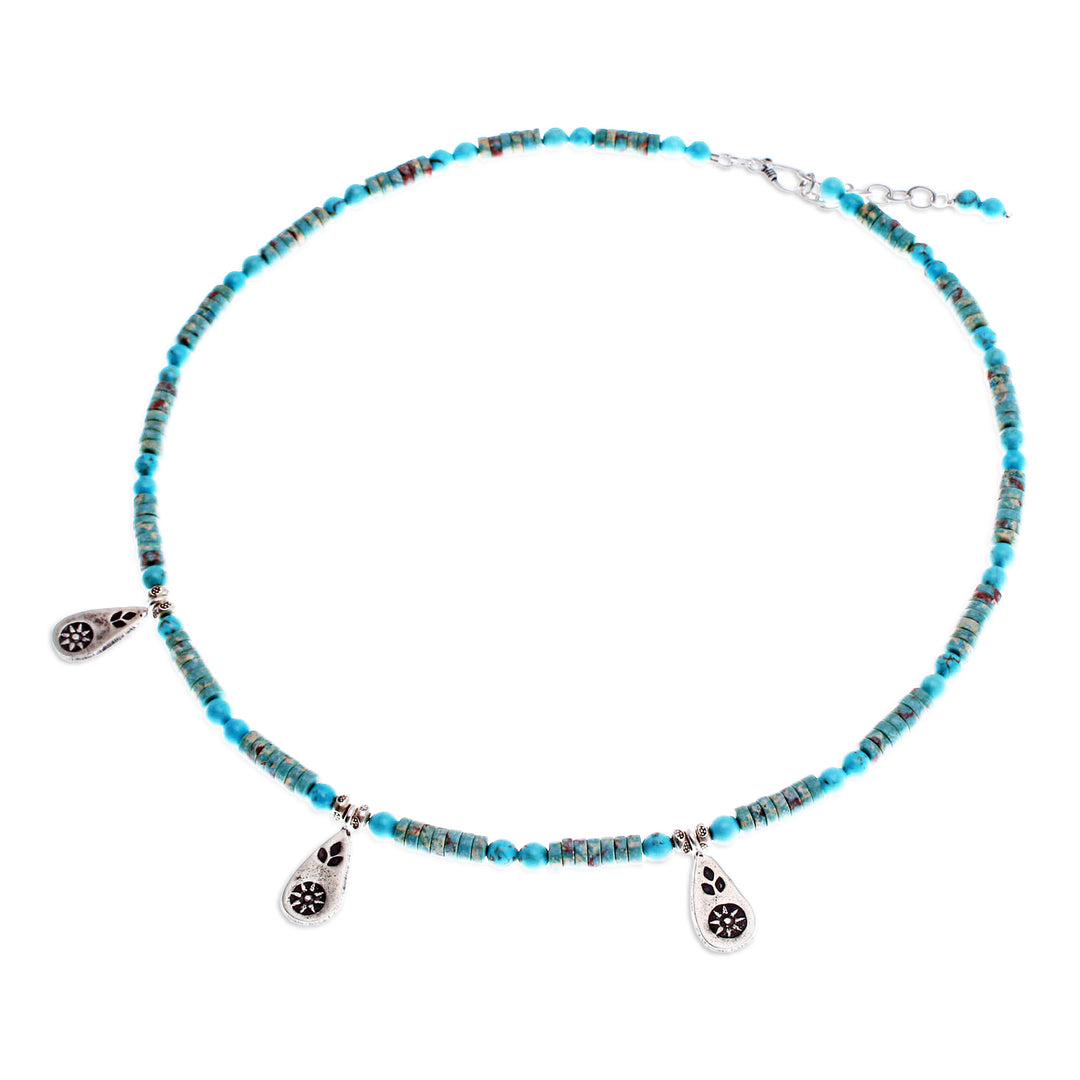 Recon Turquoise Beaded Necklace with Karen Silver Charms - Summer Charms